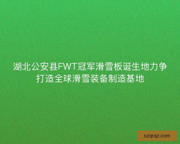 湖北公安县FWT冠军滑雪板诞生地力争打造全球滑雪装备制造基地